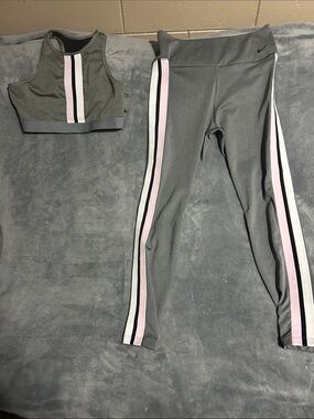 Nike Gray Active Set with Pink & Black Stripes